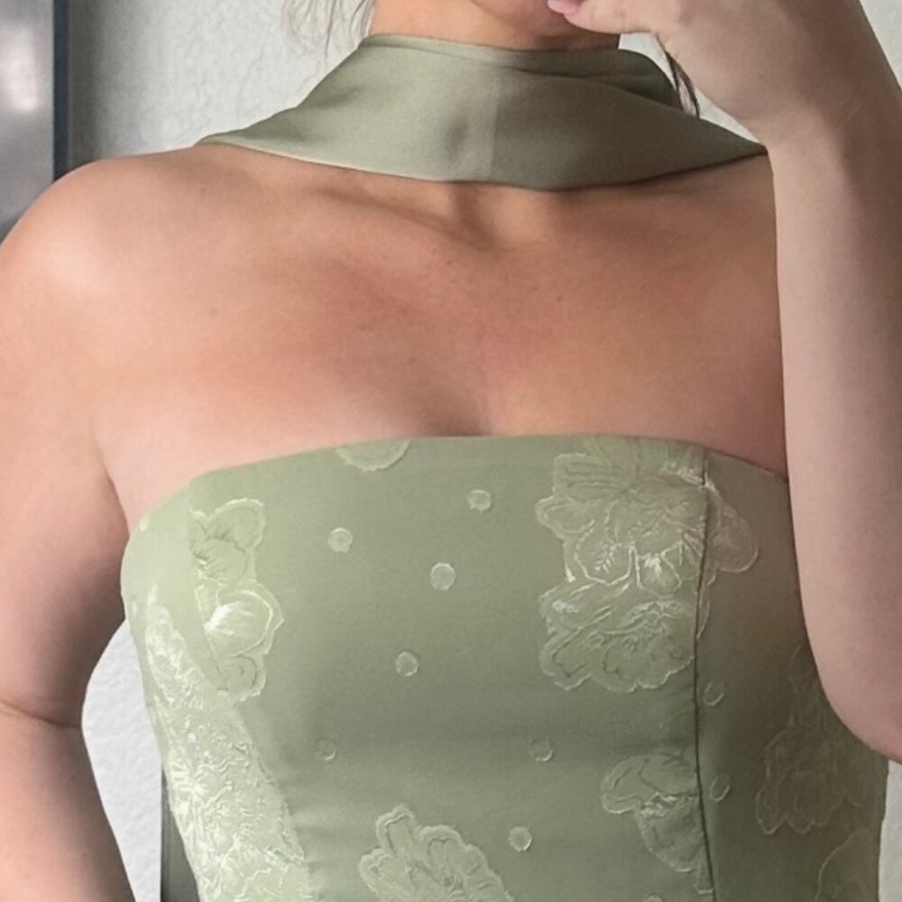 Azazie Atelier Isaura Celadon Maxi Dress with Matching Satin Scard - Picture 10 of 10